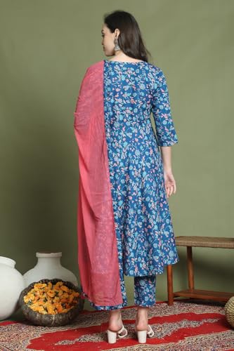 Image of Rajnandini Womens Cotton Floral Printed Kurta Pant Dupatta Set (JOPLST269-P)