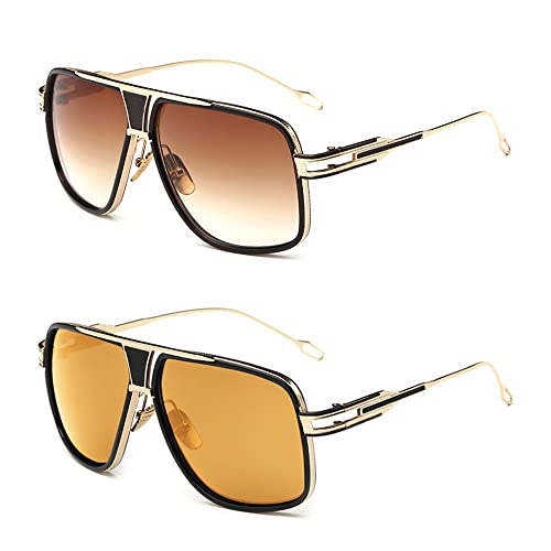 Image of Aviator Sunglasses for Men Retro Fashion Gold Oversized 70s shades