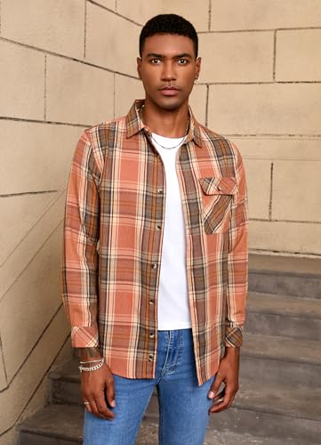 Mens Flannel Shirts Long Sleeve Flannel Shirt Casual Button Down Brushed Cotton Plaid Shirt for Men2