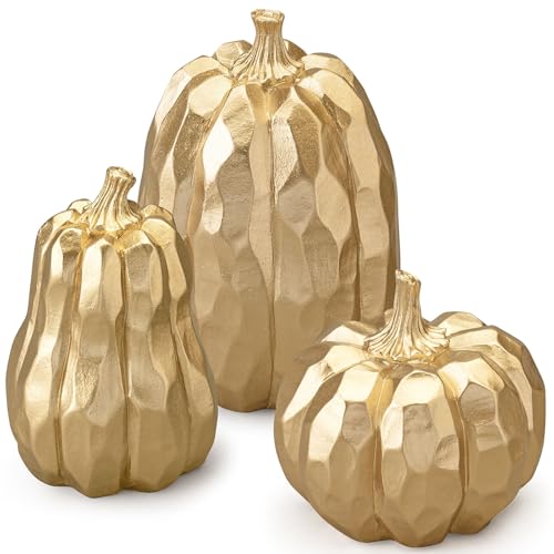 cozzymore Thanksgiving Table Decorations, Resin Artificial Gold Pumpkins, Fall Pumpkin Decor, Thanksgiving Table Decor for Centerpiece, Mantle, Windowsill, Autumn Harvest Decor for Home, Office