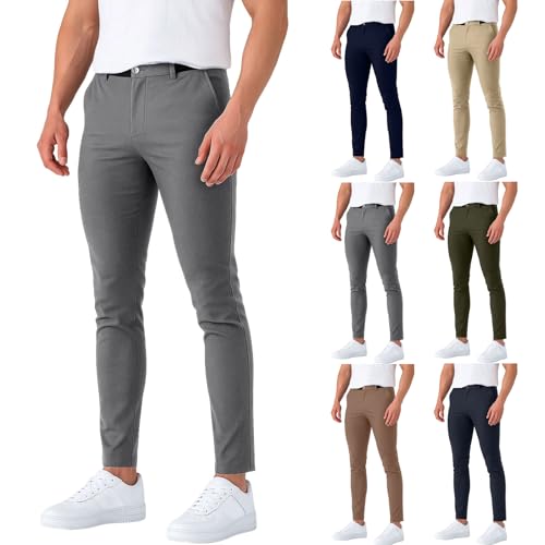 Mens Dress Pants Slim Fit Elastic Waist Baggy Travel Golf Pants Business Casual Stretchy Work Slacks with Pockets