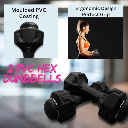 Image of PVC Hex Pair Fixed Dumbbells Pack of 2 for Home Gym Equipment Fitness Barbell | Gym Exercise|Home Workout, Gym Dumbbell | Dumbbells Weights for Men & Women | (BLACK, 3KG PAIR)