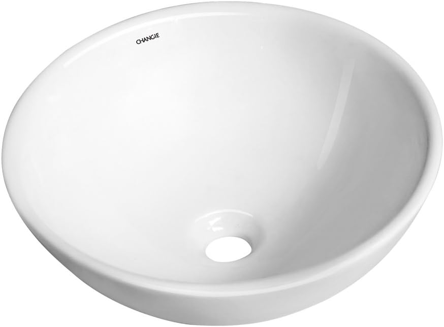 CHANGIE 6050W Above Counter Round Top Mount Vanity Bathroom Ceramic Vessel Basin,White,16x16 inches