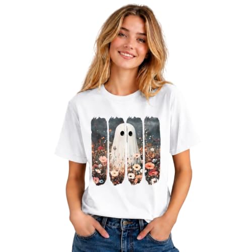 Halloween Shirts for Women Spooky Season Boo Ghost Festival Casual Tee Tops - image 2
