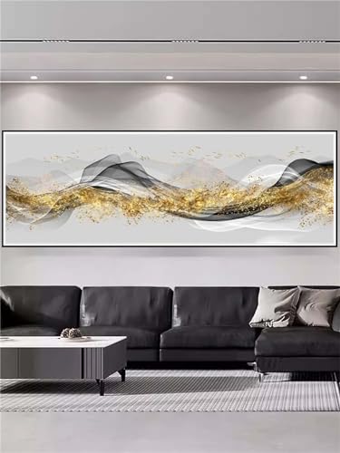 Peinture diamant abstrait 90x270cm pour décorer un grand salon moderne