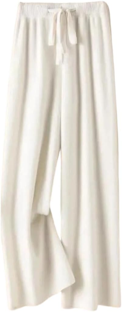 Women Woolen Lace-Up High Wide Leg Pants Snow Wear Warm Elegant Loose Pants