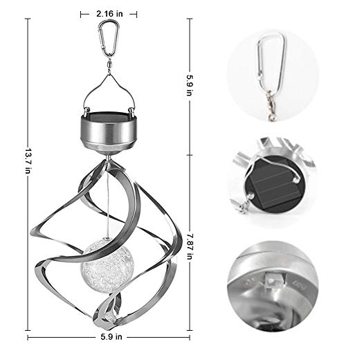 MorTime LED Solar Revolving Wind Chimes Hanging Spiral Solar Lights Outdoors