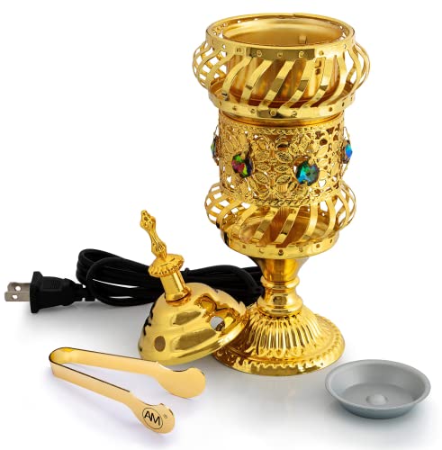 Attar Mist Carousel Electric Incense Burner - Metalic Bakhoor Burner Holder | Oud Frankincense Resin Burner (Mabkhara) | For Office & Home Decor | Ideal For Yoga, Spa & Aromatherapy (Gold) #TOP1