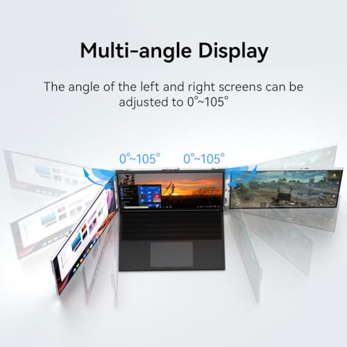 Image of VSDISPLAY 14'' Triple Laptop Screen Extender 1920x1200 IPS Portable Display Dual Monitor with Mini H /D USB-C Plug and Play for 13.3''-16'' Laptops