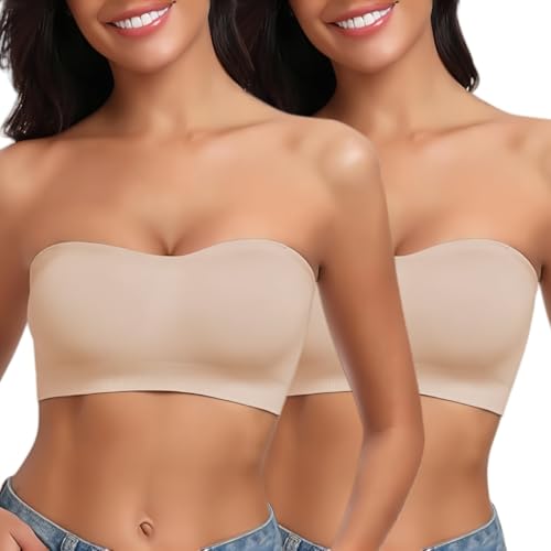 Image of LEYSHE Strapless Bra for Women Bandeau Bras Seamless Wireless Padded Bandeau Top Non-Slip Tube Top