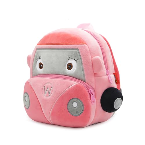 MATMO Kleinkind Rucksack für Jungen Mädchen Cartoon Auto Plüsch Junge Mädchen Baby Rucksack Spielzeugtasche (Kombi), Pink
