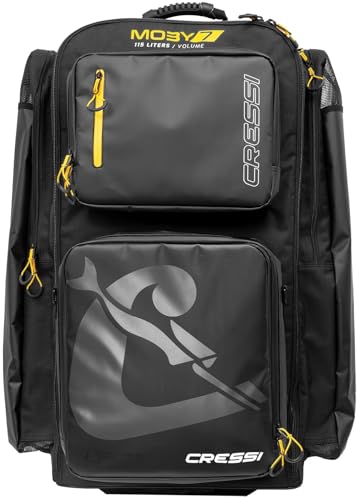 Cressi Moby 7 Trolley Bag - Convertible Trolley & Swim Bag - For Sporting Activities & Travel - Black/Yellow - 115 L