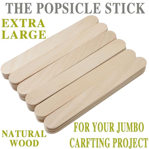 image for 8'' Jumbo Craft Sticks, Borogo 56pcs Extra Large Natural Premium Wood,
