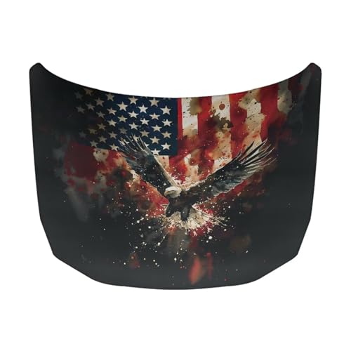 Image of Car Hood Cover, American Flag Eagle Blurred Design, Stretchable Car Hood Protector, Auto Patriotic Decorations, Waterproof Sun-Proof Automotive Exterior Accessories