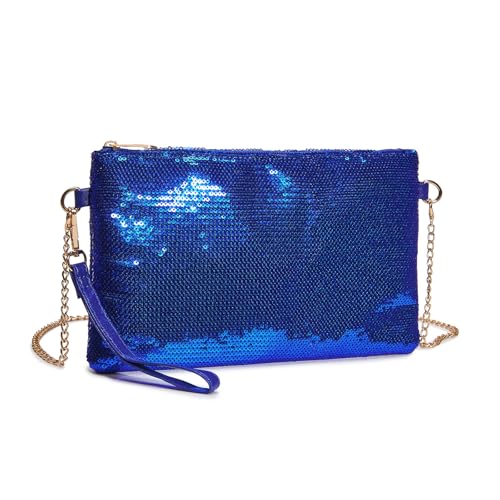Miss Lulu Damen Fashion Pailletten Tasche Mini Clutch kleine Damen Kettentasche Umhängetasche für Hochzeiten, Dates und verschiedene Anlässe mit goldener Kette Navy
