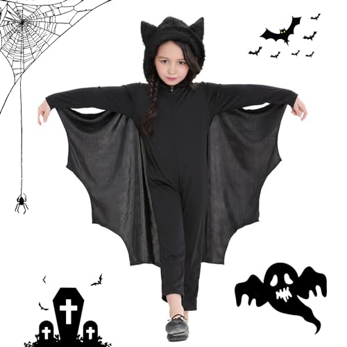 DAZZTIME Disfarce morcego para crianças, pretas Halloween disfarce de morcego, capa de morcego disfarce, com luvas com capuz, para carnavais, Halloween, festas de disfarces, festas temáticas.