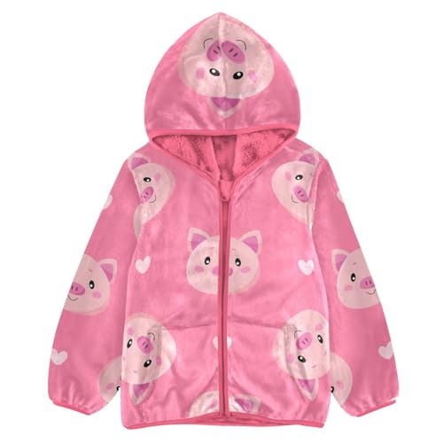 OTVEE Cute Cartoon Pigs Pink Kids Hoodie Jacket Fall Spring Full Zip Warm Outwear Coat