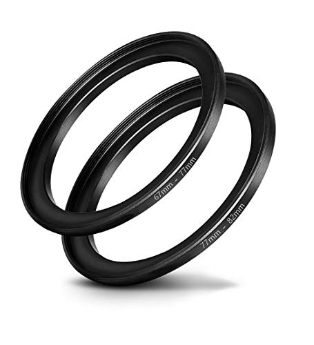 Anillo de aceleración de 67 a 77 mm y 77 a 82 mm [lente de 67 mm a filtro de 77 mm y lente de 77 mm a filtro de 82 mm), anillo de refuerzo para lente de cámara FANZR, aluminio premium (paquete de 2)