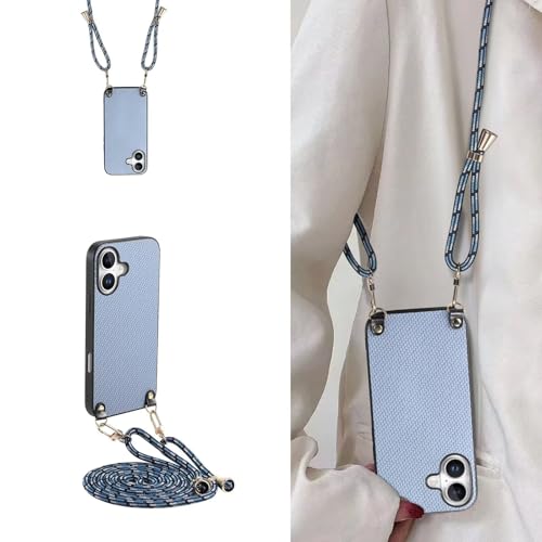 ESONG Cover Fibra Carbonio per Honor 200 lite con Cordino Cinturino Custodia Caso per Ragazze Con Collana Catena Laccio Case Sottile Antiurto Shell donna blu pelle