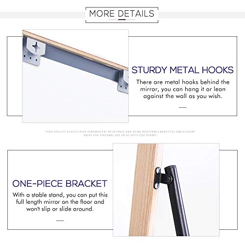 Image of NeuType Full Length Hanging Floor Mirror with Standing Holder Bedroom Locker Room (Natural Wood)