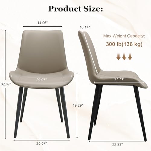 Image of Modern Dining Chairs Set of 4, PU Leather Dining Room Chairs, Upholstered Kitchen Chairs with Ergonomic Backrest & Sturdy Metal Legs, Perfect for Dining Room, Living Room, Light Grey