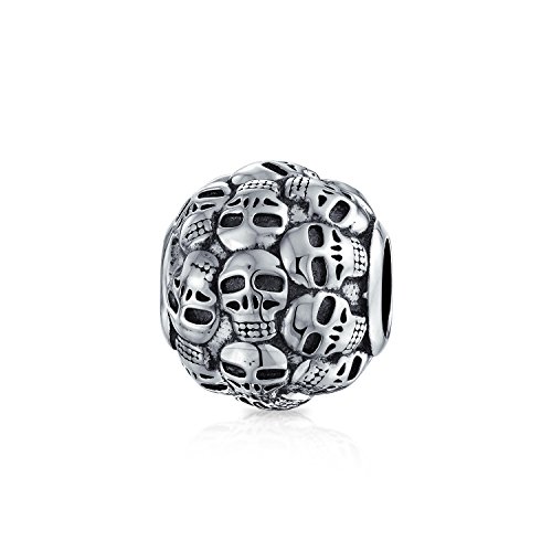 Charm de calaveras en plata de ley .925 envejecida para pulseras de estilo europeo