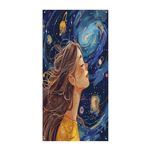 Bannière bienvenue femme cheveux longs grande toile fond intérieur