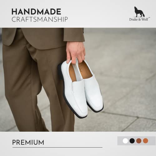 Drake & Wolf Mens Loafers Shoes - Mens Dress Shoes - Classic Manmade Microfiber Leather Loafers For Men Casual Dress Shoes - Comfortable Slip On Dress Shoes For Men - Formal Shoes White #TOP6