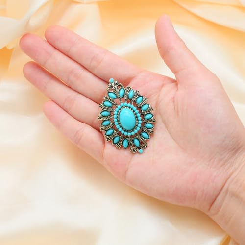 Image of Turquoise West Cowboy Oval Tear Drop Brooch Pin for Women Retro Brooches Pins Classic Fashion Jewelry Accessories Gift