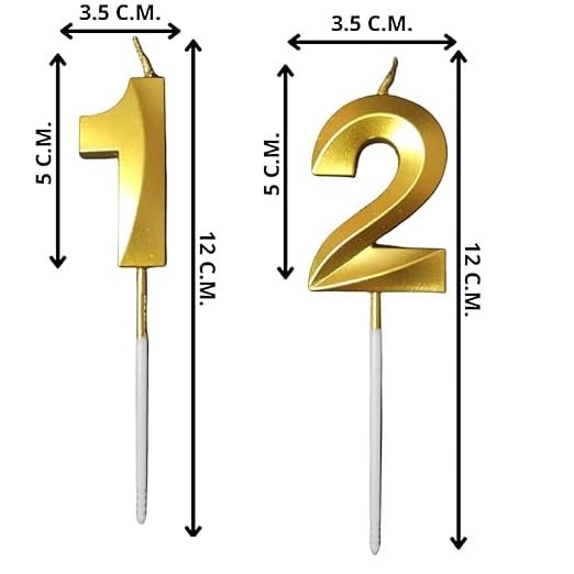 Image of ToyUniverse Number 12 Gold Candle | Twelve | 12 Metallic Gold for Twelfth Birthday,Anniversary, Surprise Party Cake Decoration (Pack of 2,Number 12)