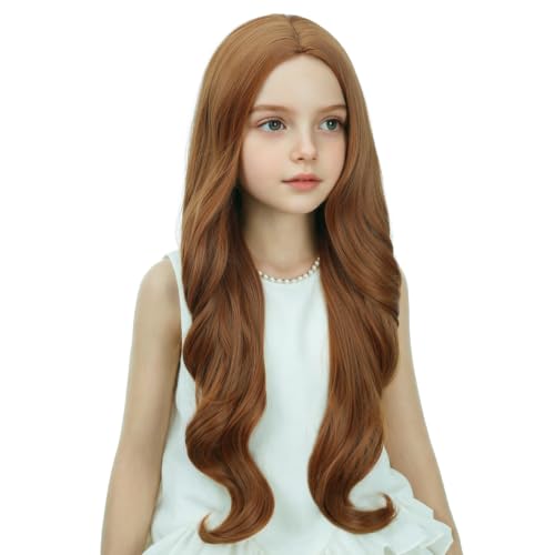 Image of Dark Orange Wig Long Deep Orange Middle Part Wig Long Wavy Curly Wigs Heat Resistant Synthetic Wigs for Daily Party Use