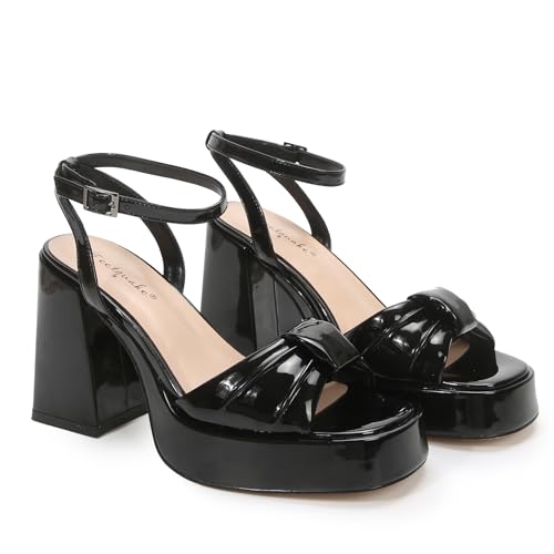 Women's Wedge Sandals Padded Bows Chunky Heel Wide Plaform Round Toe Shape Patent Leather Sexy Dress Shoes2