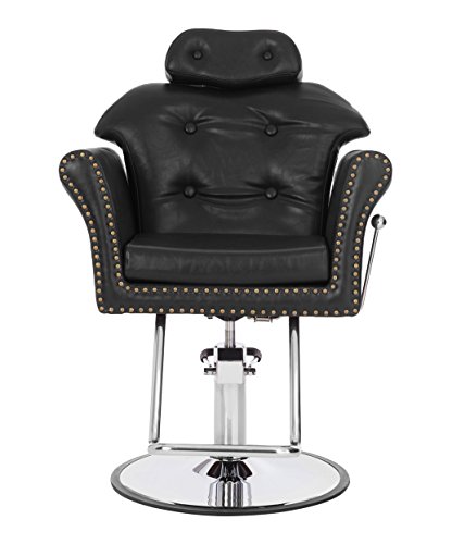 Buy-Rite Salon & Spa Equipment Gramercy Reclining Styling Chair For Professional Hair Stylists, Beauty Salons And Barbers-All Purpose Modern Hydraulic Salon Chair With Brass Head Nail Trim, Nin-9903-A #TOP3