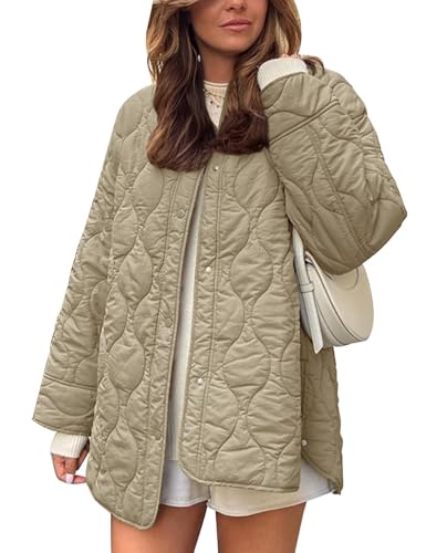 Flygo Women's Oversized Quilted Lightweight Jacket Button Down Puffer Padded Outerwear with Pocket