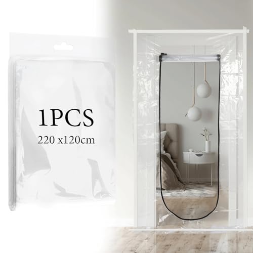 Door Covers Dust Barrier with Zip, 220x120cm U Shape Dust Barrier Door Kit, Construction Temporary Wall Screen Sheeting for Wall and Room Temporary Painting Protection (1)