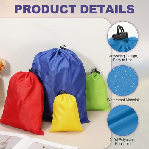 uxcell 5Pcs 210D Polyester Drawstring Bag with Toggle, 6 x 8 Inch Waterproof Travel Storage Bag Foldable Stuff Sack Cinch Sack for Gym Travel Hiking Yoga Clothes Organizer, Indigo Blue3