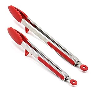 16 inch, 12 inch vergrendeling siliconen keukentang, roestvrijstalen kooktang met antiaanbaktips, langere zware baktang…