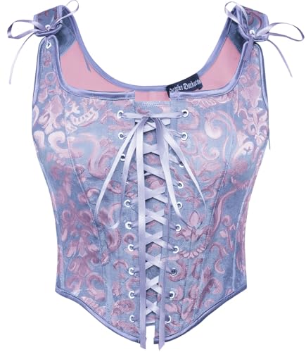 Image of Scarlet Darkness Corset Tops for Women Renaissance Lace Up Floral Bustier | Fishboned, Vintage Floral, Overbust Bodice, for Ren Faire, Medieval, Halloween Costume