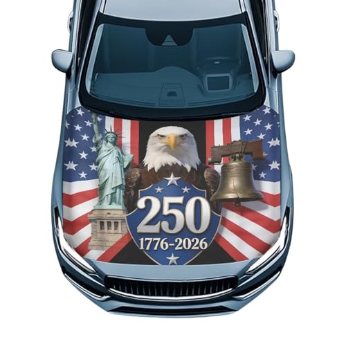Image of Renewold Patriotic Eagle Front Hood Cover for Car Sedan Small SUV Truck 250th Anniversary USA Easy Install Auto Hood Wrap Blanket Full Exterior Covers Indoor Outdoor Decor for Festival Street Party