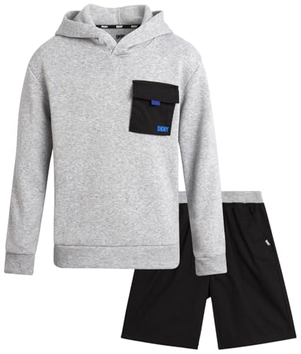 Image of DKNY Boys' Short Set - 2 Piece Soft Fleece Active Hoodie and Running Shorts - Athletic Boys' Matching Outfit Set (Sizes:8-12)