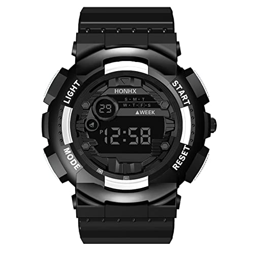 DOGZI Reloj digital para hombre – Relojes deportivos militares al aire libre cronógrafo militar relojes de pulsera para hombres con luz trasera LED, alarma/fecha, blanco, talla única, Militar