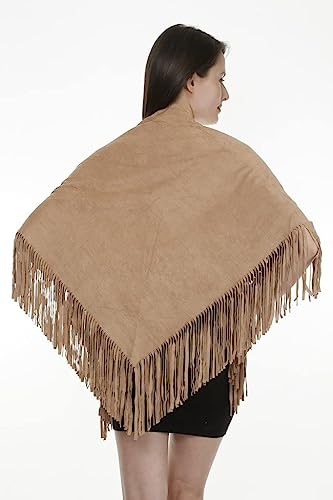 Faux Suede Fringed Cape Shawl Wrap Scarf, Large Triangle, Mother's Day Gift, Birthday, Women's Accessory3