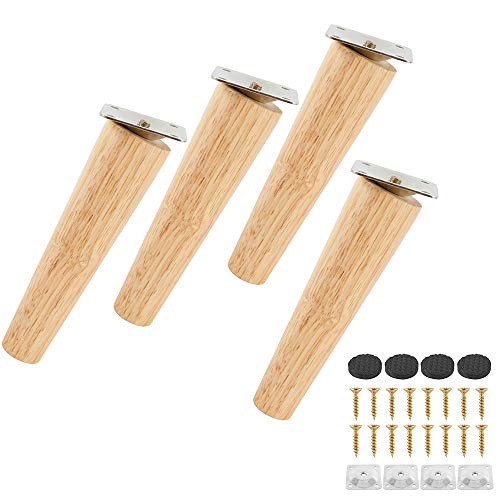 Lot de 4 Pieds de Canapé Bois Massif, Pieds de Meubles pour Fauteuil, Table de Nuit, Armoire, Tiroir(15cm,Oblique)