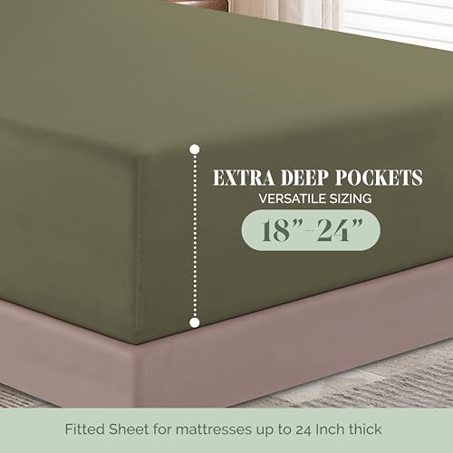 Elegant Comfort Luxurious 1500 Premium Hotel Quality Microfiber 4-Piece Sheet Set, 18-24 Inches Deep - Extra Deep Pocket Sheets - Ultra Soft 4PC Deep Pocket Sheets, Queen, Sage/Green