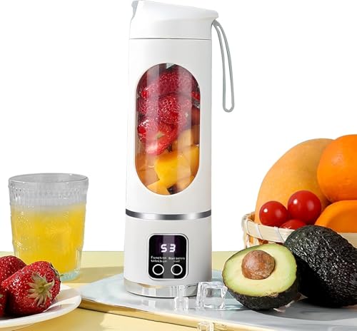 Portable Personal Electric USB Juicer，500ML Mini Blender Portable Blender For Shakes and Smoothies juice，12 Blades Great for Mixing，Compact、Convenient and Versatile (White)
