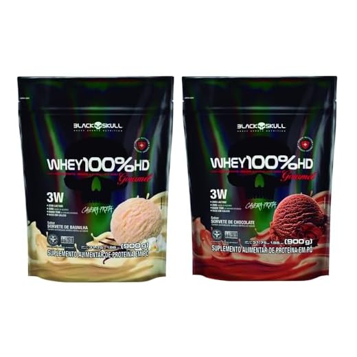 Kit 2x Refil Whey 100% HD Gourmet 900g - Black Skull (Chocolate/Baunilha)