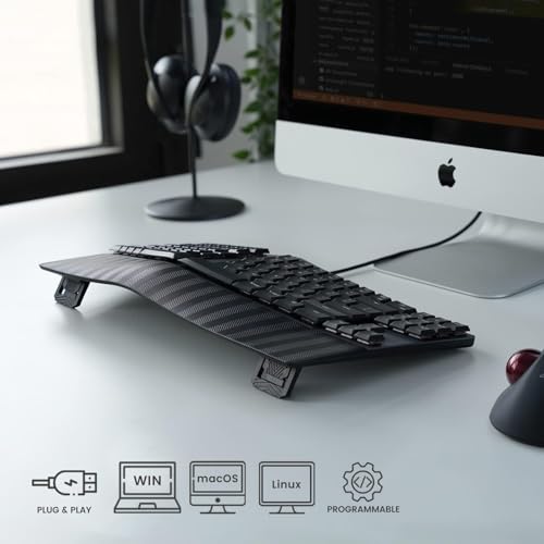 Image of Perixx PERIBOARD-335BL Wired Ergonomic Mechanical Compact Keyboard - Low-Profile Blue Clicky Switches - Programmable Feature with Macro Keys - Compatible with Windows and Mac OS X - US English