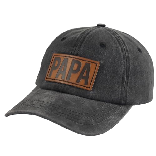 Image of Papa Leather Patch Hat, Dad Hats for Men, Adjustable Daddy Wash Cotton Birthday Baseball Cap