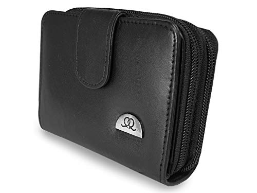 Quenchy London Cartera de Cuero con Bloqueo RFID para Mujer, con Compartimentos y Bolsillos para Tarjetas de Crédito con Cierre de Cremallera, Negro - Q330K