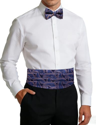 Image of Paisley Floral Tuxedo Cummerbund Bow Tie Pocket Square Set for Men